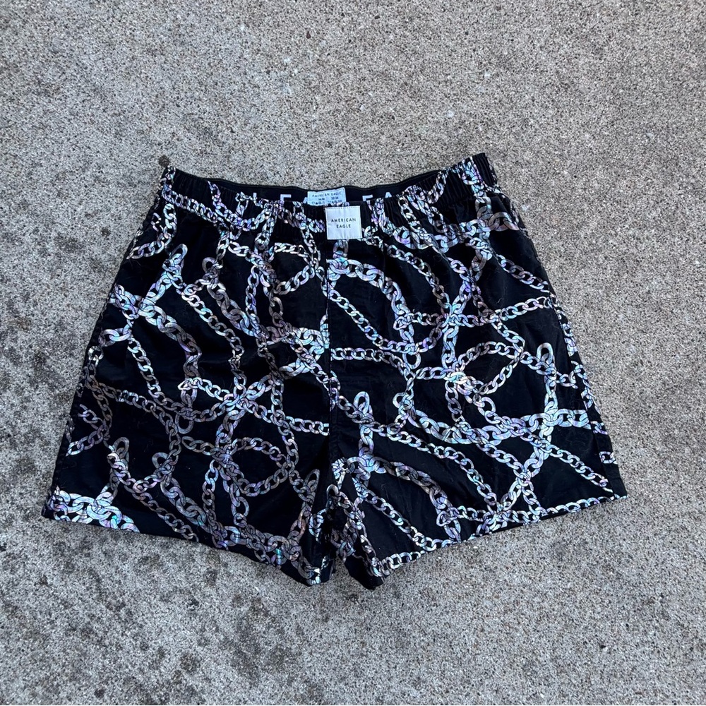 American Eagle Black Shorts with Iridescent Chain Design